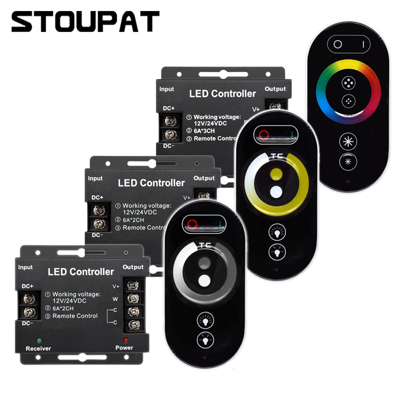 DC12-24V 12A 18A LED ストリップライト RF タッチリモコン調光器 3528 5050 SMD COB CCT RGB テープライト用明るさ調整