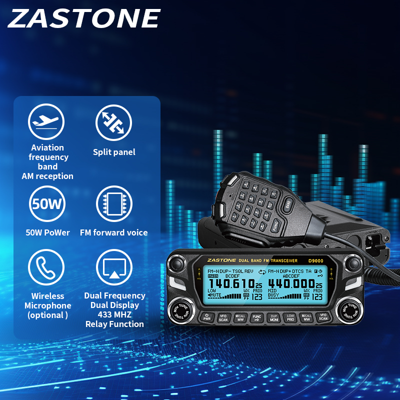 ZASTONE D9000 50 ワット車トランシーバーハムモバイルカーラジオデュアルバンド分割タイプ車載トランシーバーリピーター空気周波数