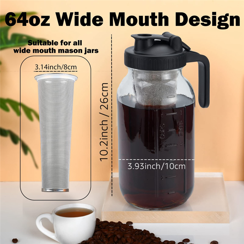 HIWS 水出しコーヒーメーカー 64 オンス水出しピッチャー ステンレス鋼超高密度フィルター付き アイスブリューコーヒー アイスティー-B