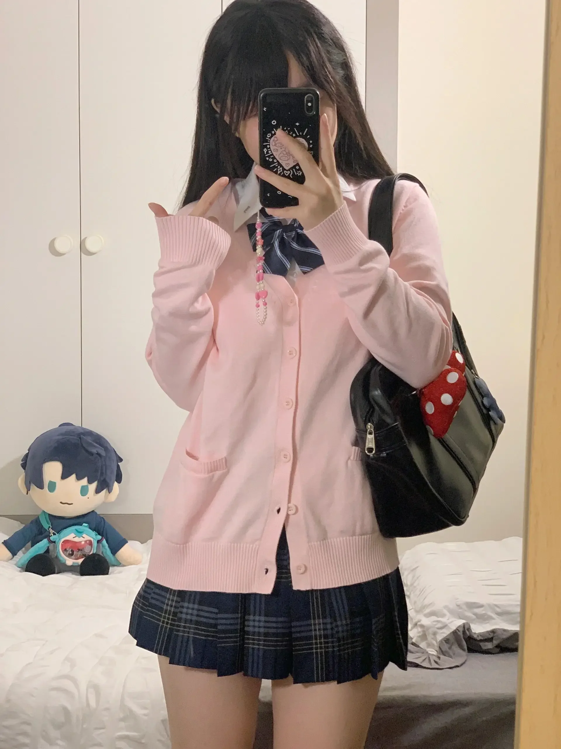 ピンク、ブルー、ブラックかわいい JK セーターニットカーディガン女性オリジナル日本ジャケット制服学用品怠惰なスタイル