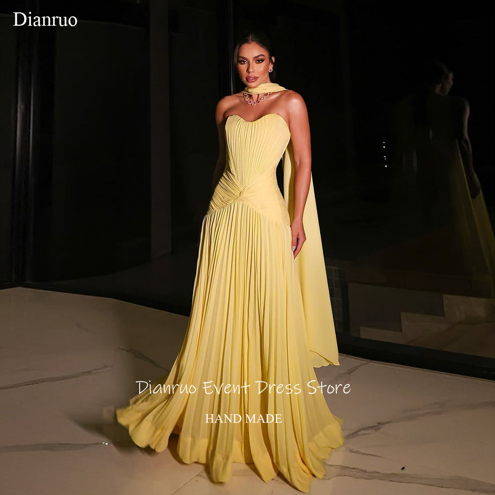 Dianruo イエローリボンイブニングドレス A ラインプリーツ Vestido Formales シフォン恋人 Vestidos デ Verano 2026 カスタマイズ