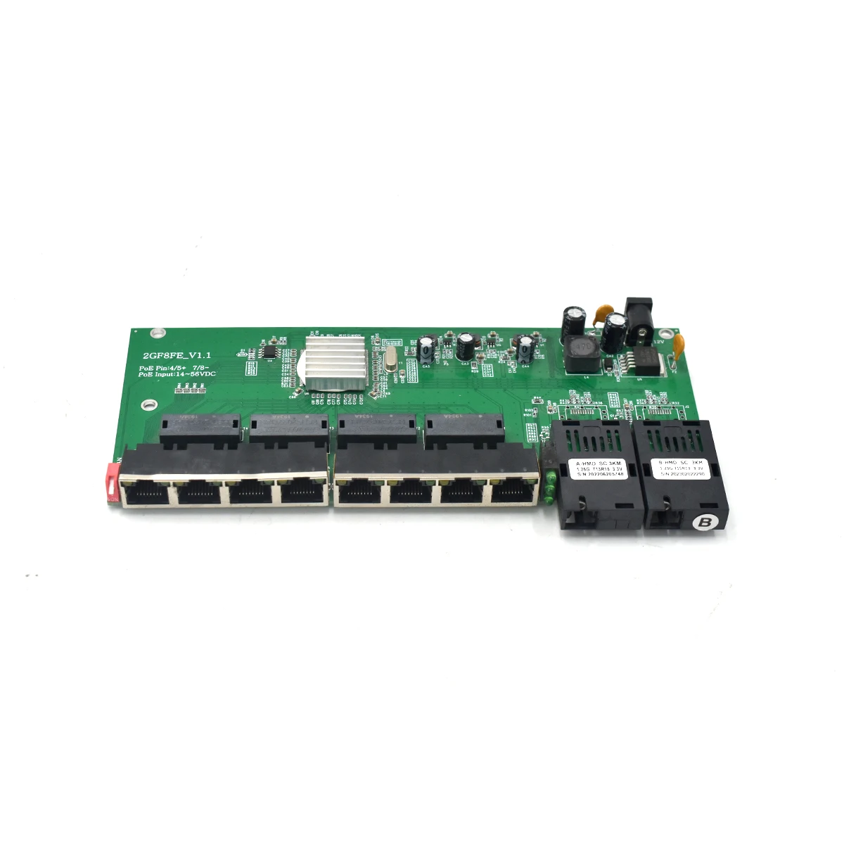 Wanglink Fibra リバース POE PCB 1000M* 8 RJ45 1000M*2 SC ファイバーメディアコンバータ PCBA