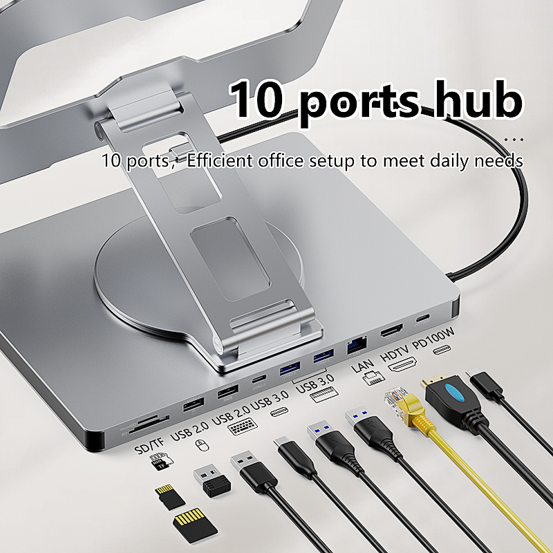 Blueendless アルミ ipad ホルダー 10 で 1 ドッキング C ハブ 4 K 60Hz タイプ C アダプタ USB3.0 5Gbps 100 ワット PD 充電器ラップトップデスクトップ用
