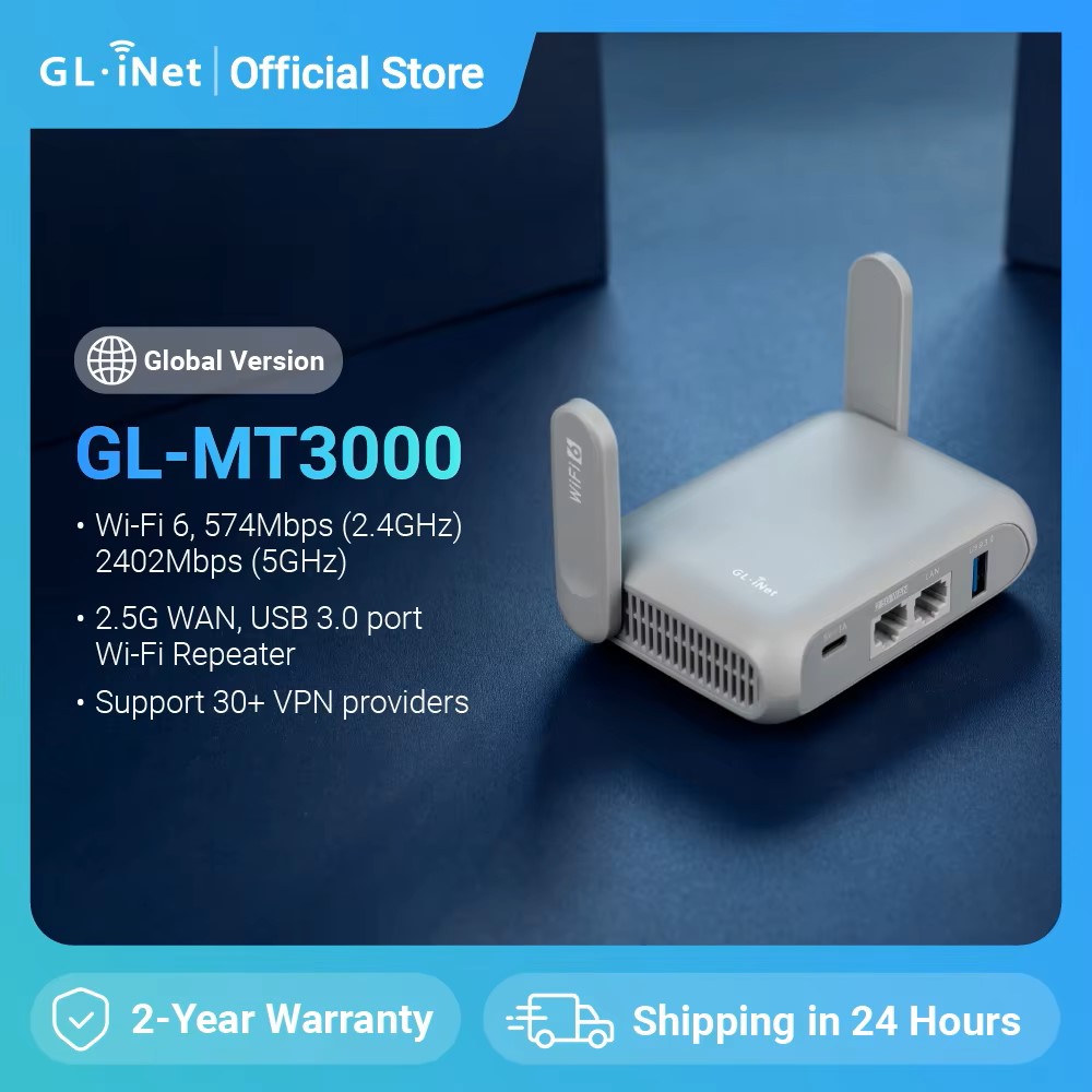 GL.iNet GL-MT3000 (Beryl AX) Wi-Fi 6 ワイヤレス トラベル ギガビット ルーター、パブリック接続