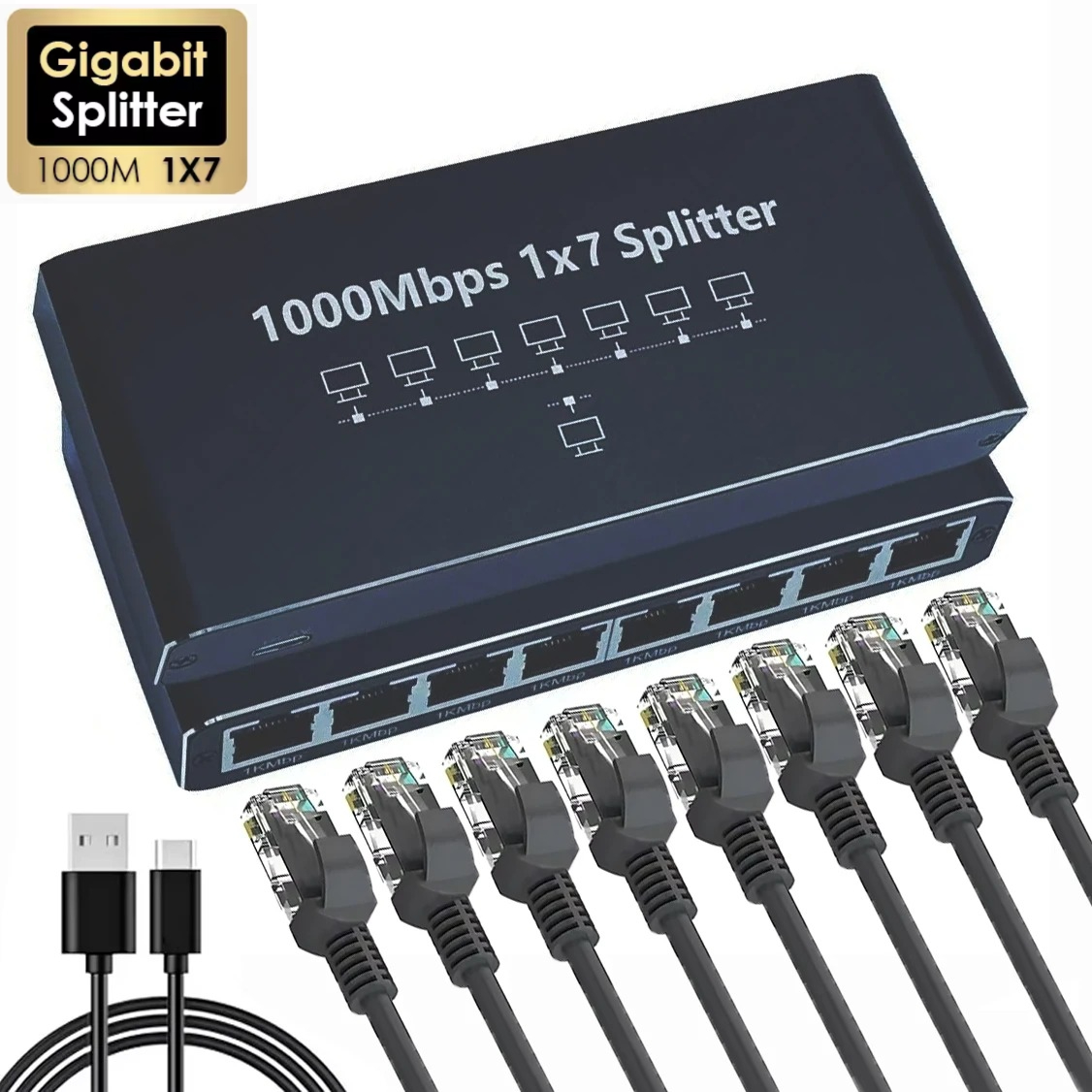 ギガビットイーサネットスプリッタ 1 ～ 7 1000Mbps RJ45 LAN ネットワークスプリッタ PC ラップトップ Nintendo Switch ルーターインターネット TV ボックス用
