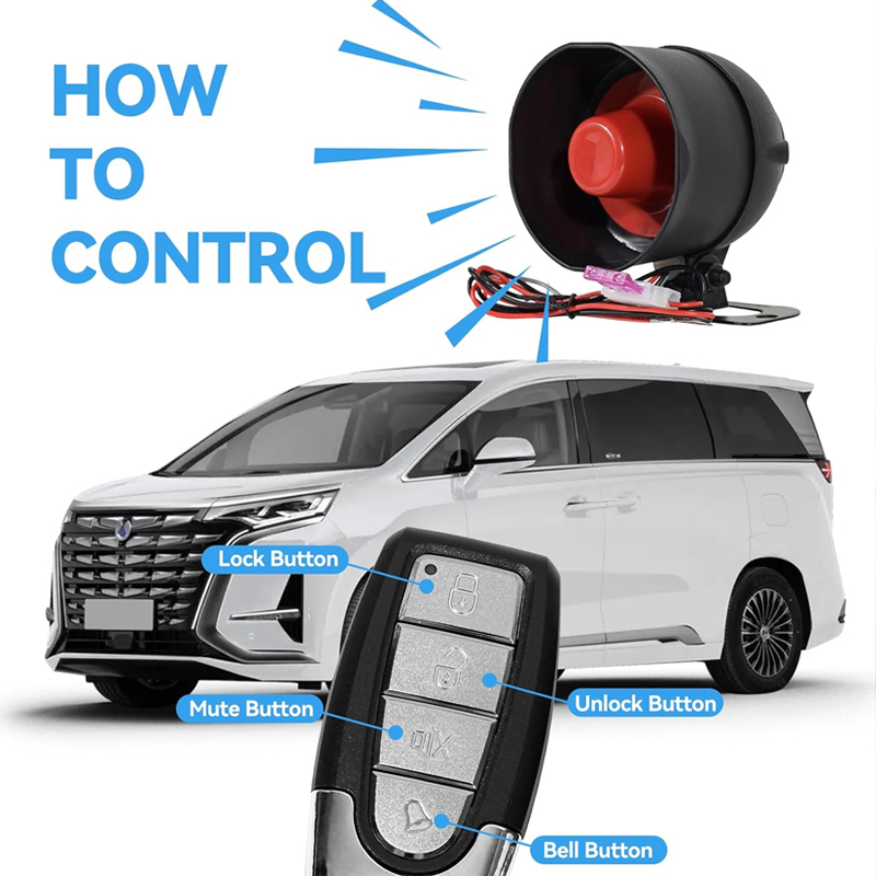 12V カーセキュリティシステムホーンサイレンアラーム 2 リモコン付き盗難防止一方向自動車警報システム盗難防止