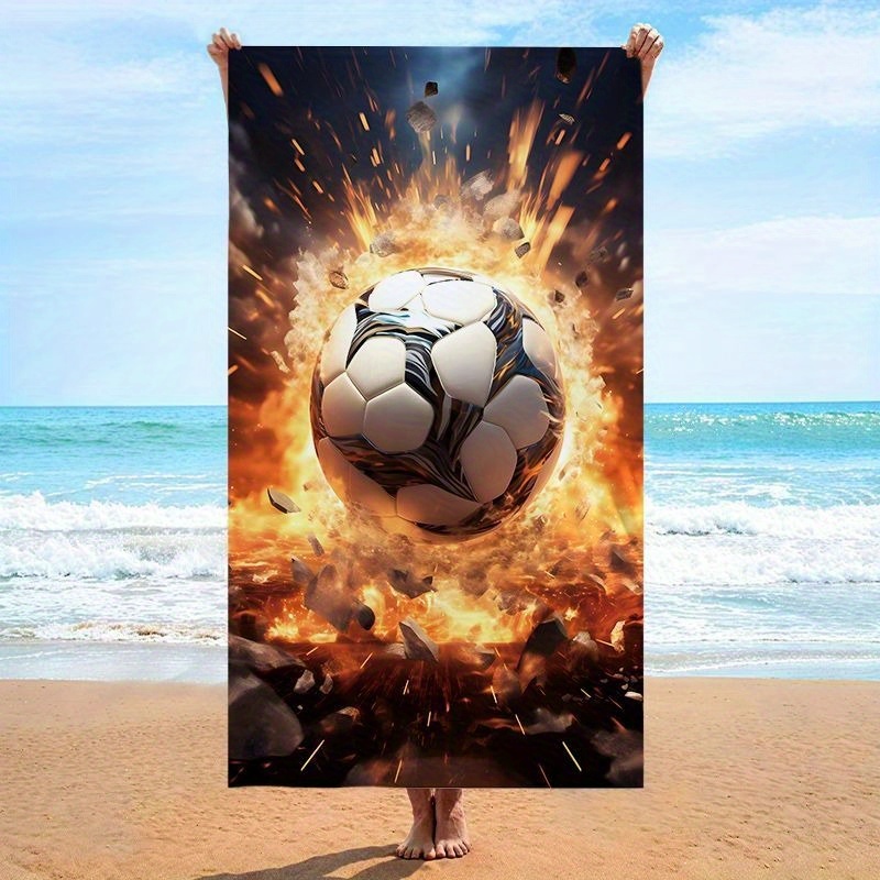 マイクロファイバー フットボール エクスプロージョン ビーチタオル 1 枚 - 鮮やかなサッカーをテーマにしたジム