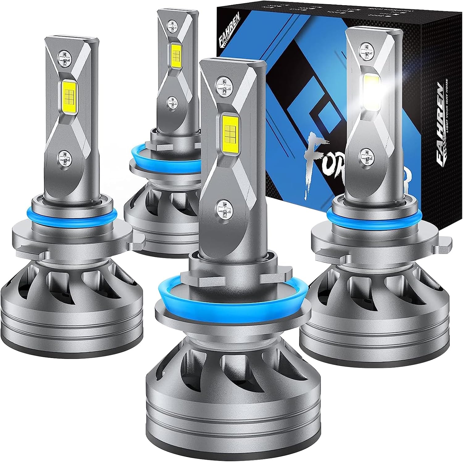 FAHREN LED H11 9005 電球コンボ、60000LM 6500K H9 H8 HB3 電球、ファン付き、オフロード使用またはフォグライト、4 個パック