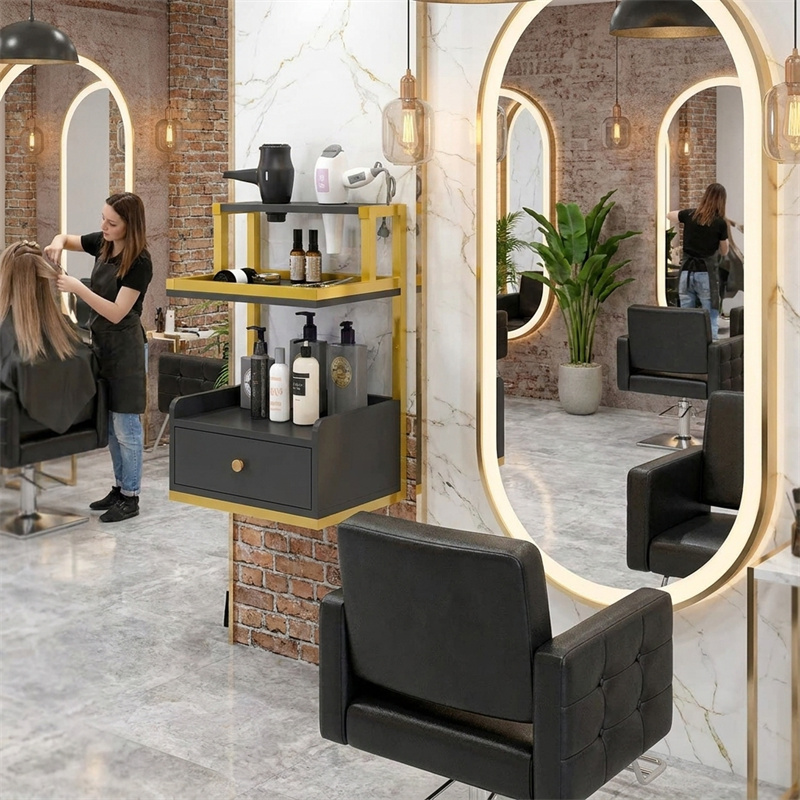 ヘアサロンハンギングツールキャビネット北欧理髪店特別サロンテーブル壁掛けヘアカットキャビネット多機能ラック
