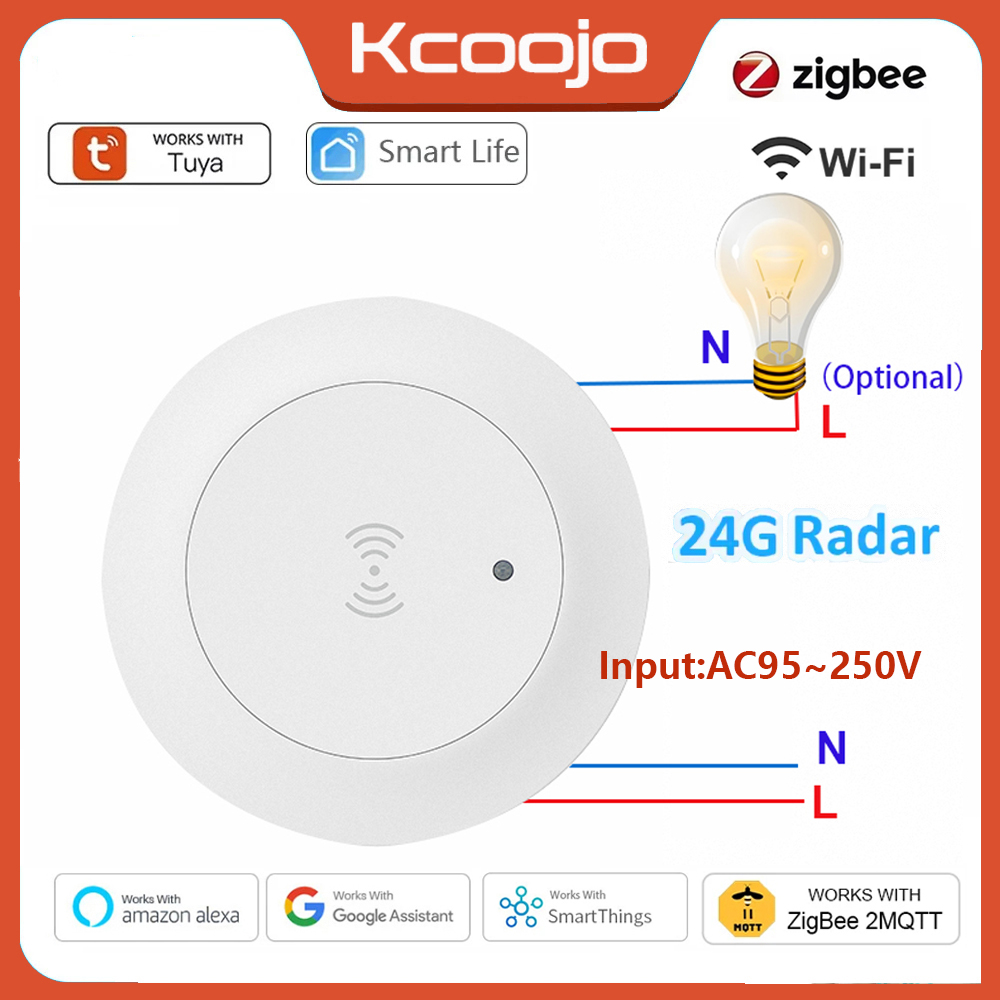Tuya スマートライフ ZigBee/WiFi 24 グラムミリ波レーダー人体存在モーションセンサー光スイッチ光度検出 110/220V