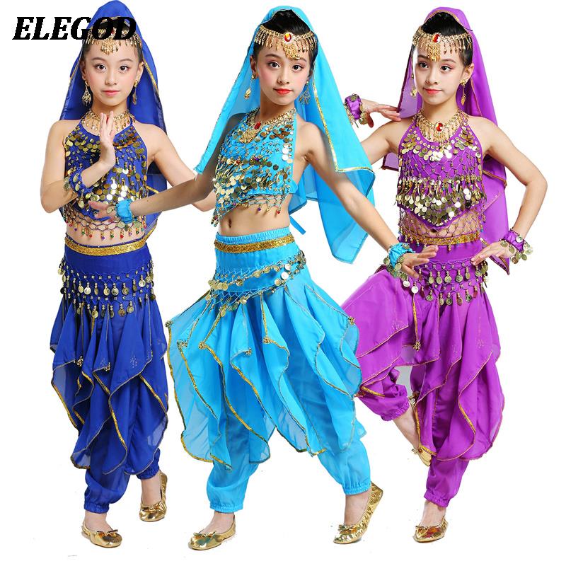 女の子ベリーダンス衣装セット子供のインドダンストップパンツスーツアラビアダンス服子供ハロウィンパフォーマンス衣装セット