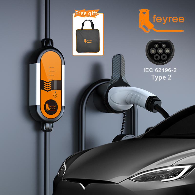 feyree EV ポータブル充電器 Type2 5 メートルケーブル 3.5KW 16A IEC62196 ソケット 1 相 Type1 j1772 ソケット Schuko プラグ付き電気自動車用