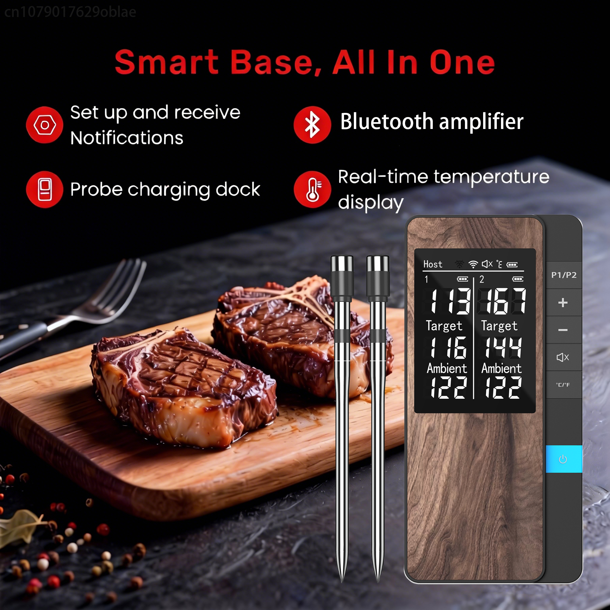 ワイヤレス肉用温度計 Digita Bluetooth キッチン温度計 2 つのスマートプローブ付き