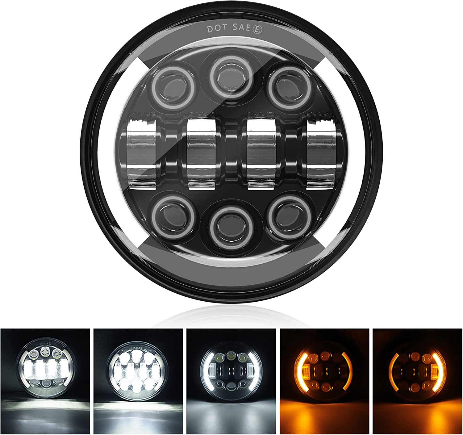 5.75インチ ブラック LED ヘッドライト プロジェクター ハローリング 高低ランプ オートバイ 5 3/4インチ DRL ターンシグナル スポーツスター ダイナ アイアン 883用