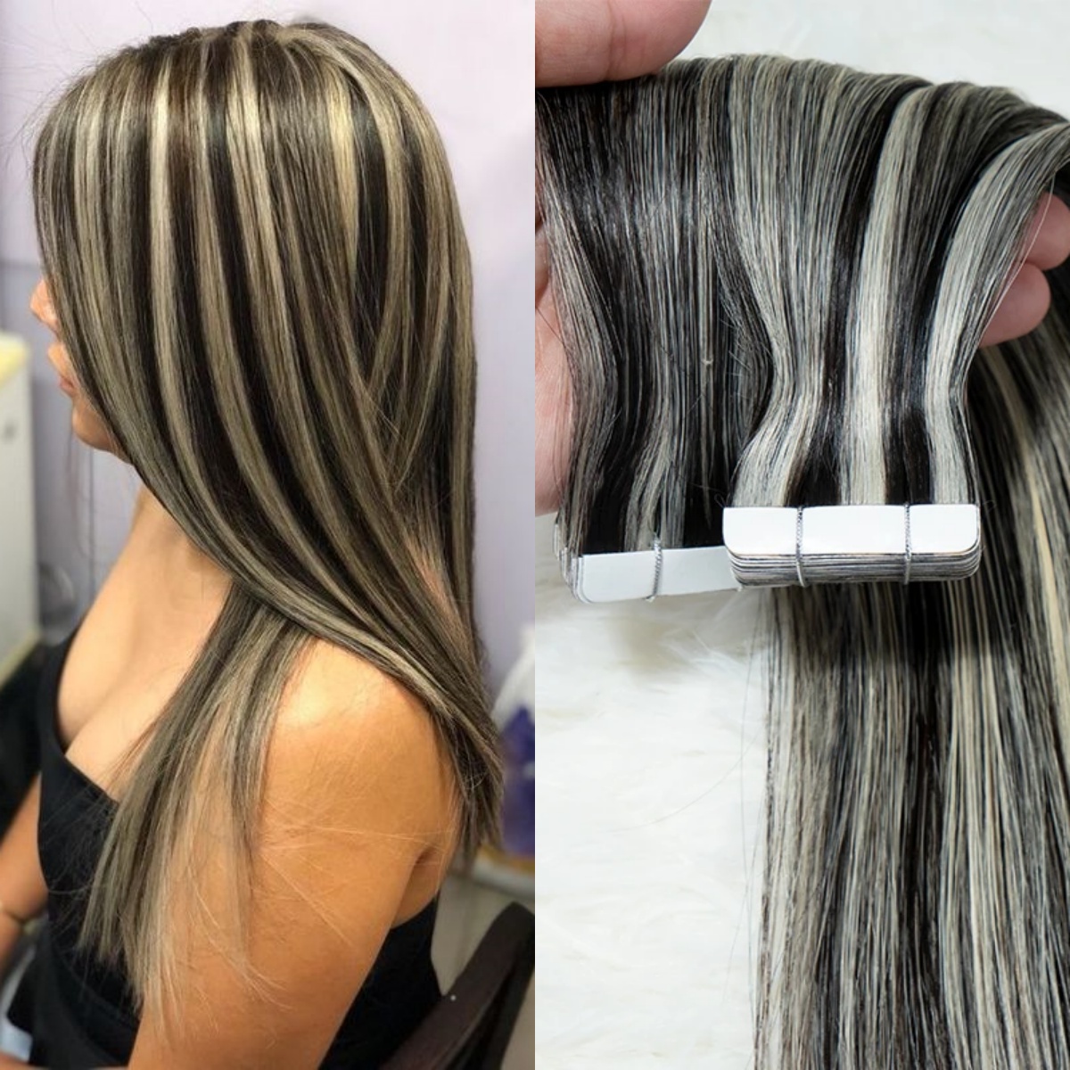 Balayages テープでヘアエクステンション 100% 本物の人毛女性のための目に見えないストレートピアノカラーバンドル人毛結び目なし