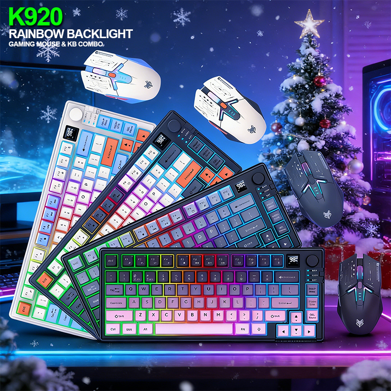 デュアルモードゲーミングキーボードマウスコンボ、USB LEDバックライトキットコンピュータラップトップゲーマーワイヤレスキーボード、ディスプレイ画面付き