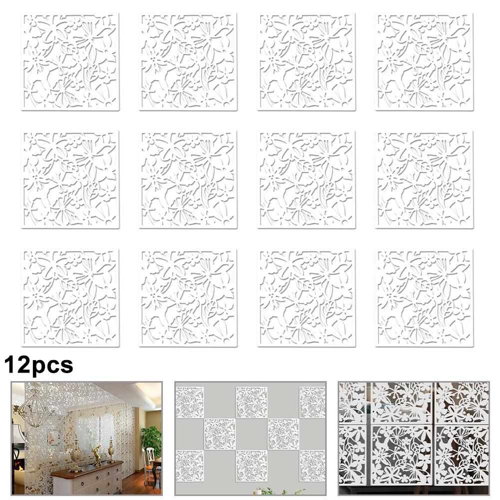 12 個中空間仕切りスクリーン吊りパネルカーテンパーティション 48 個鉄リング DIY 蝶鳥フラワーアート装飾