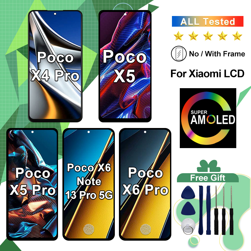 AMOLED シャオ mi ポコ X4 プロ X5 プロ液晶タッチディスプレイデジタイザアセンブリシャオ mi ポコ X6 液晶 X6 プロ液晶 2311DRK48G
