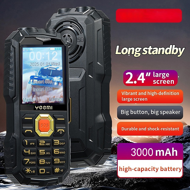 YEEMI Q5 頑丈な携帯電話 3000mAh バッテリー ダブルトーチ 2.4 インチ画面デュアル Sim 大型ボタン携帯電話拡声器 SOS FM MP3