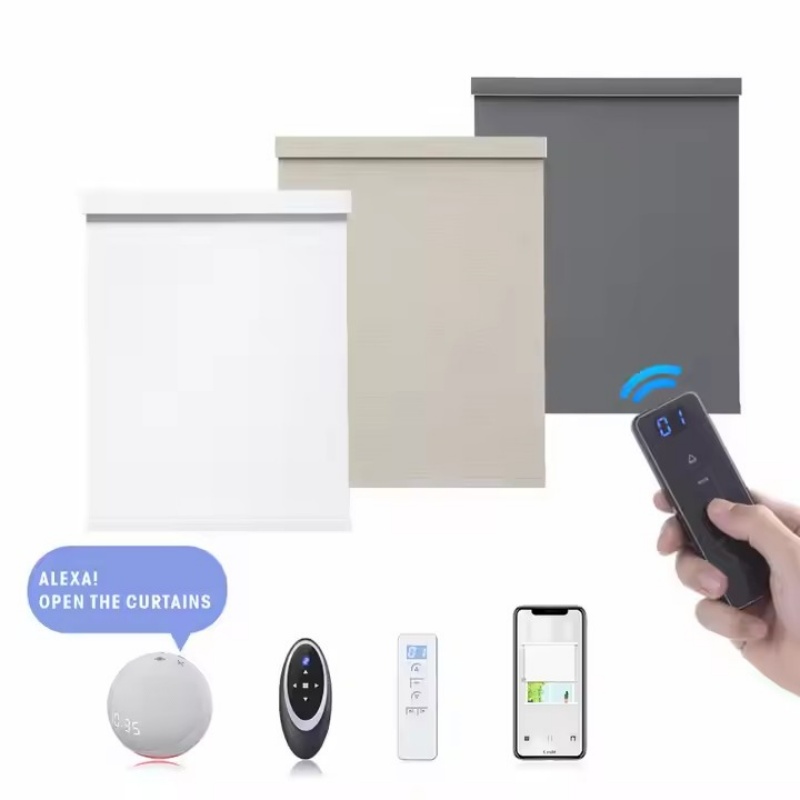 正方形カバー生地リモコン Zigbee 充電式モーター接続 Google Alexa 電動ゼブラローラーブラインド Windows 用