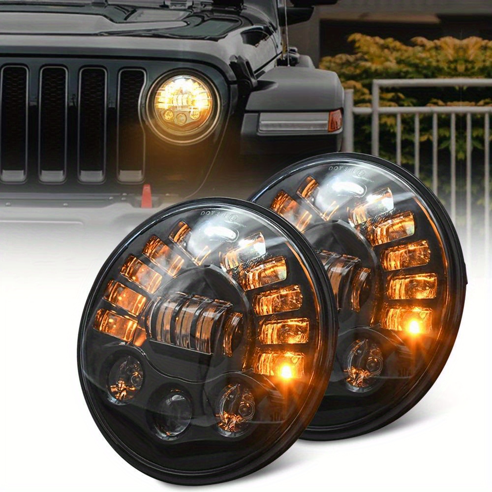 1 個 17.78 センチメートル 300 ワットラウンド Led ヘッドライトホワイトハイ/ロービーム DRL