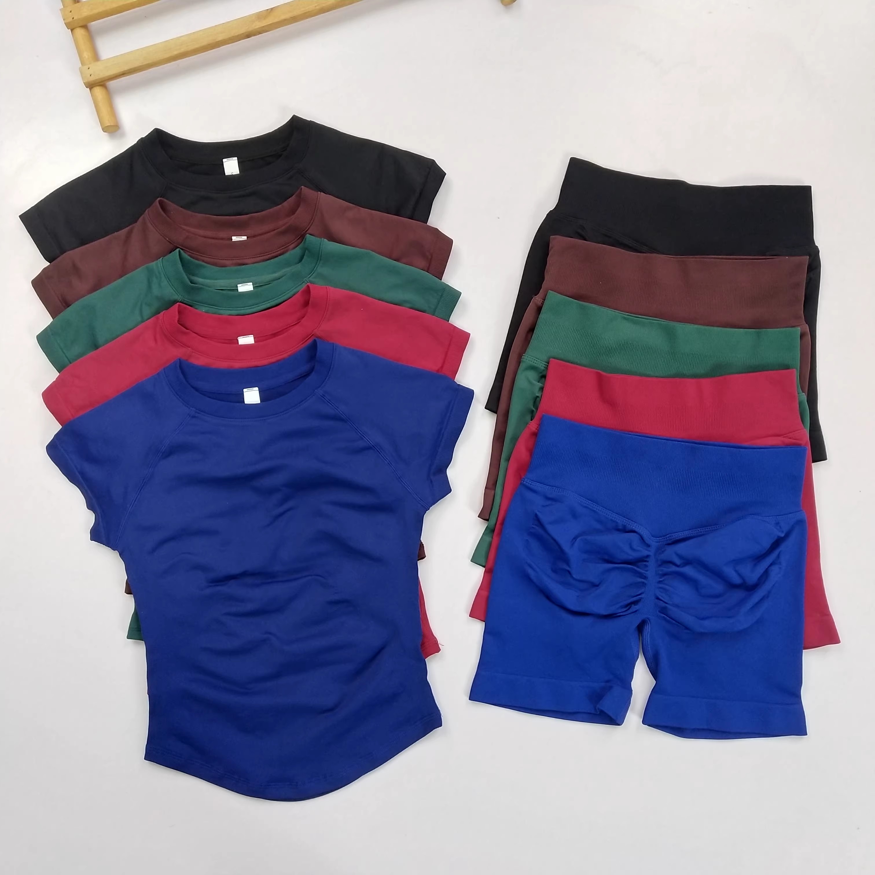 レディース 夏ヨガ 2点セット スリム半袖トップス