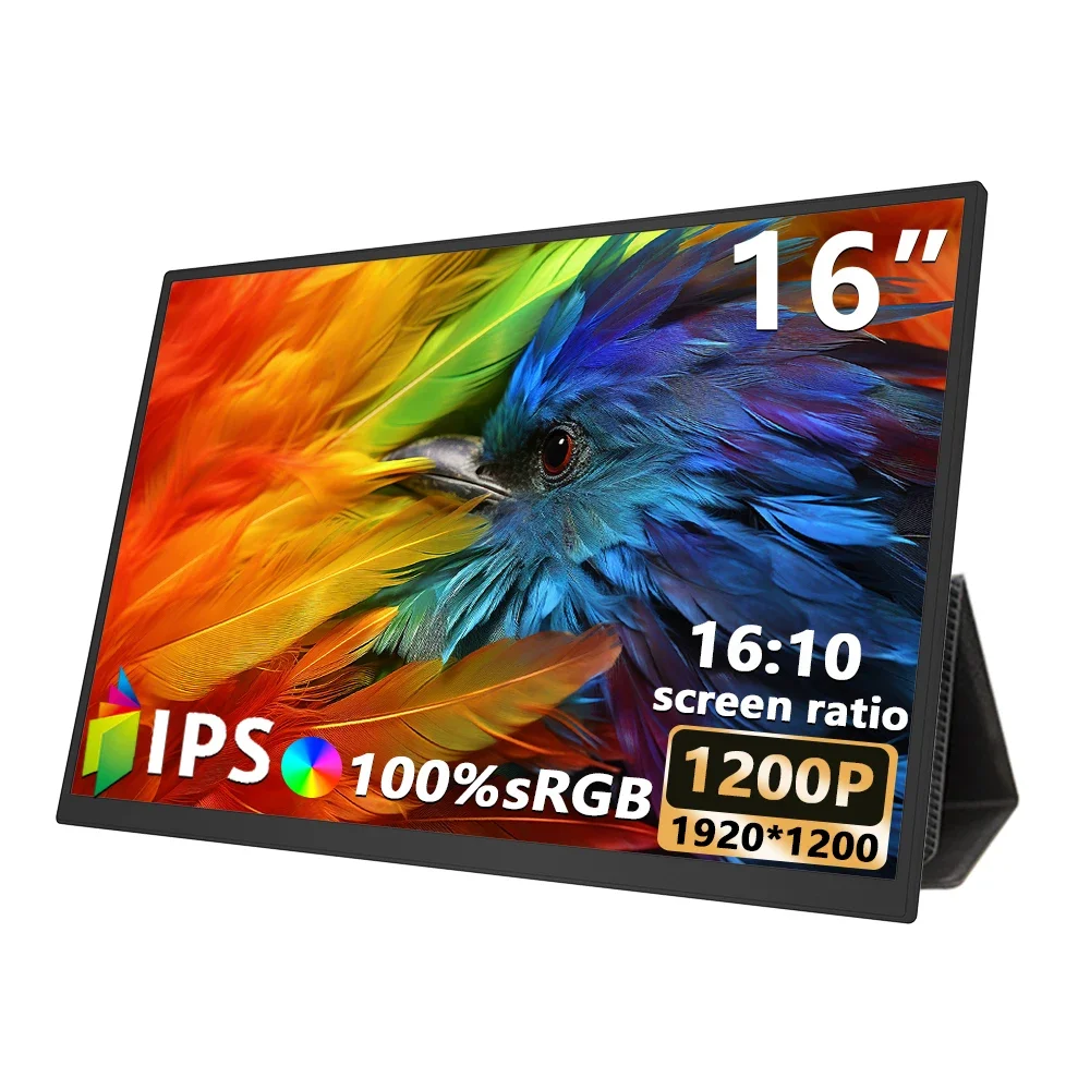 16" Portable Monitor 1920X1200 16:10 HDR USB-C Travel Monitor for Laptop Mac PC , External Display with Cover, VESA Compatible