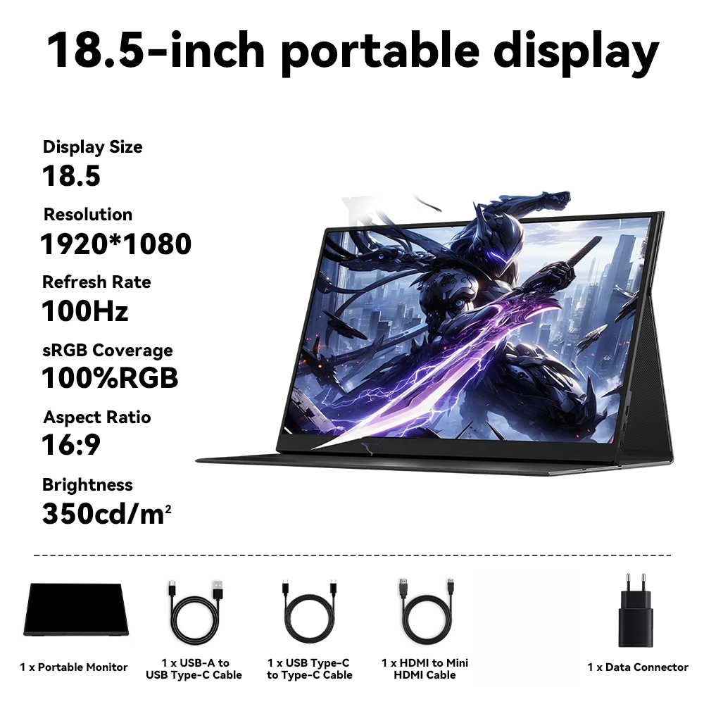 SOYO 18.5インチ ポータブルモニター 1920x1080 IPS 100Hz 100%RGB HDR Type-C ミニ HDMI 電話 PC Mac Mini Mac Book ラップトップおよびその他のデバイス