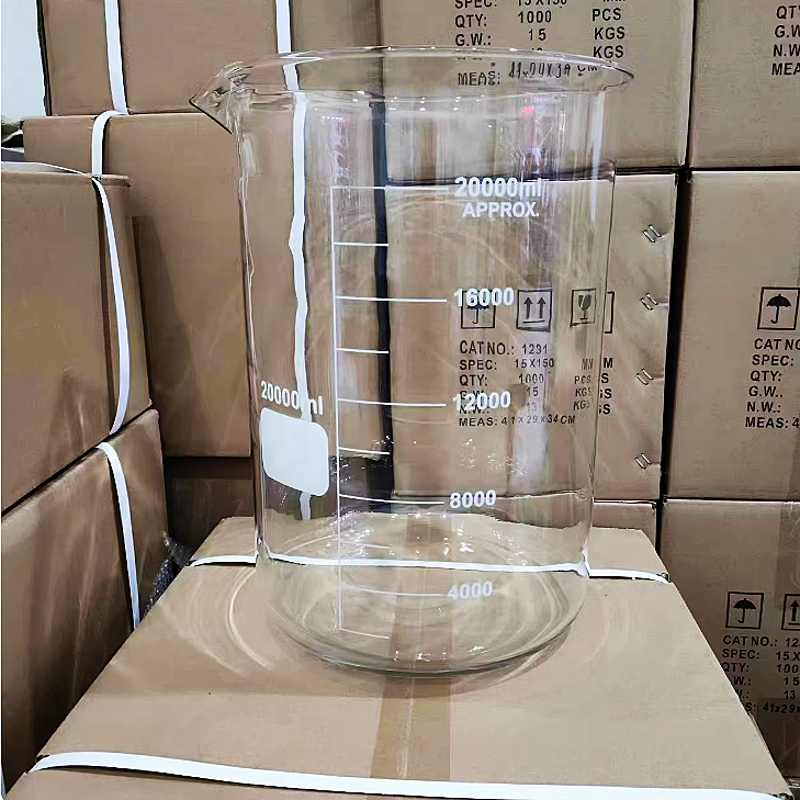 実験室用ホウケイ酸ガラスビーカー 20000ml 目盛付き 高耐久性 耐熱 GG17 低型測定ビーカー サプライヤー