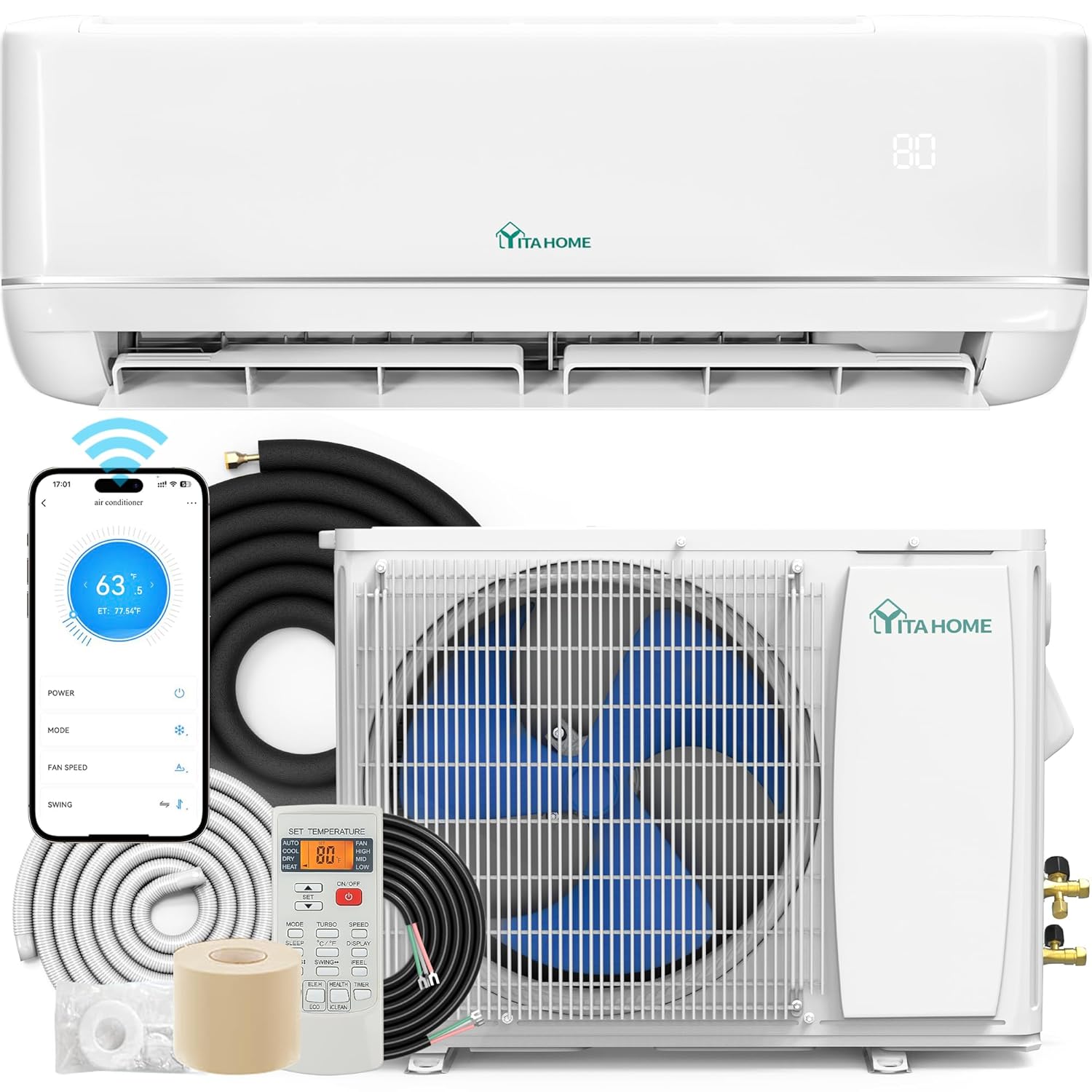 18000 BTU Mini Split AC/Heating System, WiFi Enabled 21 SEER2 208-230V Inverter Pre-charged AC Compatible with, Customized