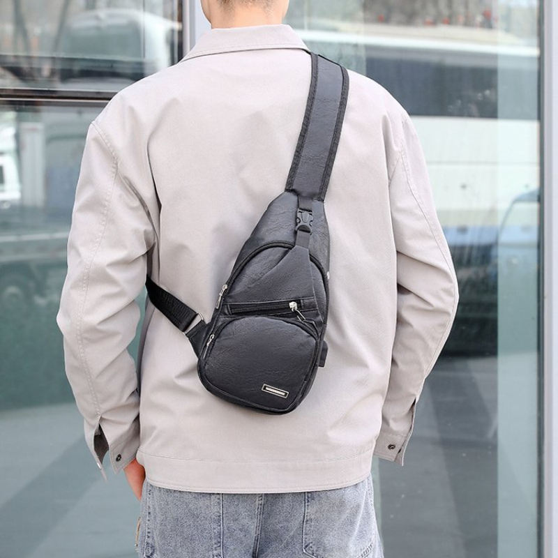 シンプル、スタイリッシュ、カジュアル、無地、多機能メンズチェストバッグメンズビジネスクロスボディバッグ通勤に欠かせない
