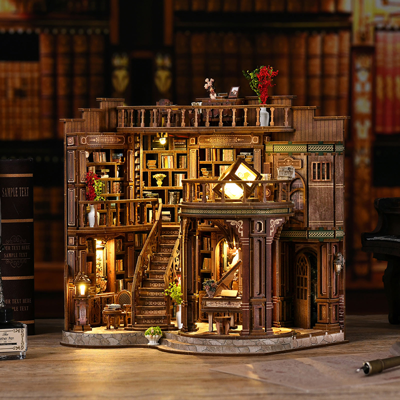 DIY ドリーム スタディ ブック コーナー - 木製 3D パズル ブックエンド キット、クリエイティブな手作り本棚インサート モデルハウス ギフト