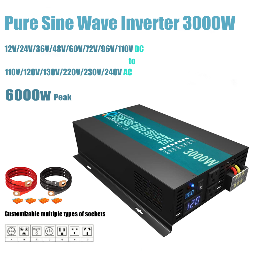 信頼性の高い純粋な正弦波インバーター 3000 ワット 24 V 220 V ソーラーパネルパワーバンク発電機コンバータ 12 V/36/48 VDC から 110 V/120 V/230 V/240 VAC