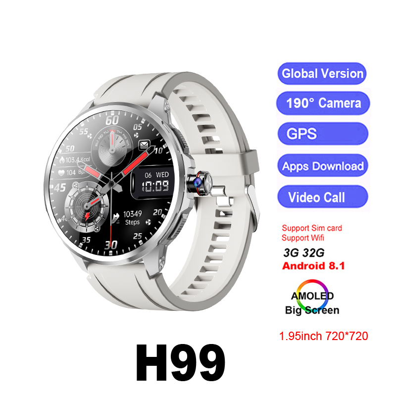 H99 スマートウォッチメンズ腕時計 SIM カード 4 グラム Android Google Play 1.95 インチ Amoled 32gG メモリ GPS WIFI 2100mAH スマートウォッチ 2025
