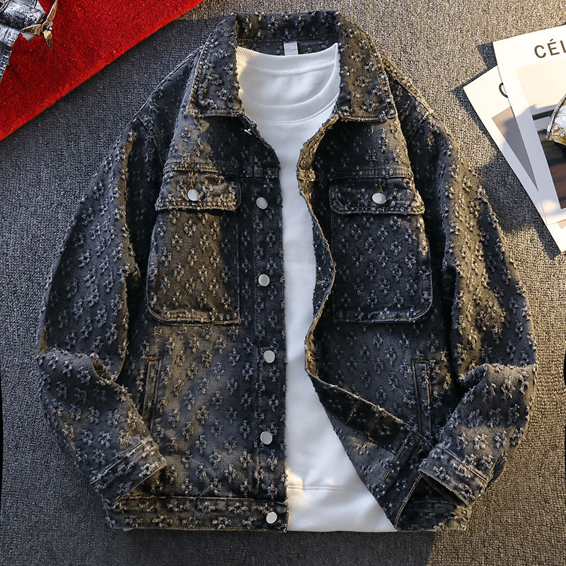 ジャケット男性トレンディな刺繍デニムコート男のコートヴィンテージストリート春秋の上着