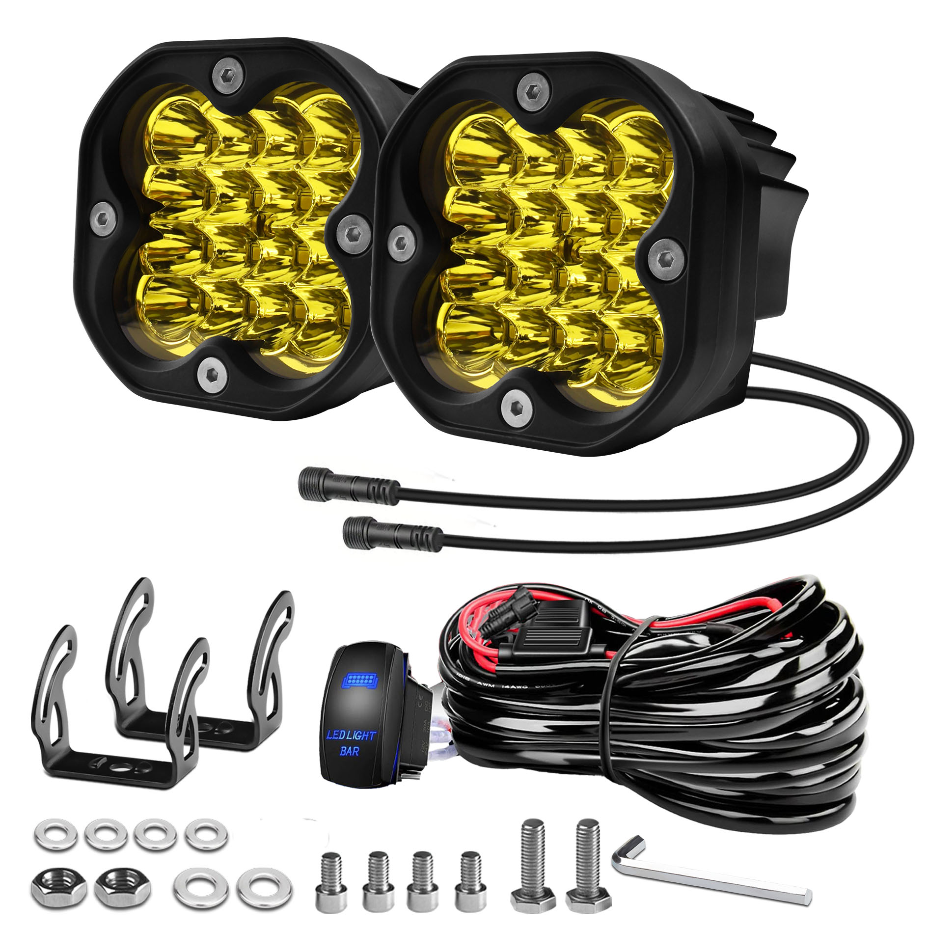 3 インチ LED ライトポッドキット配線ハーネスアンバースポットライトオフロードヘッドライトフォグランプ 12-24V ジープオートバイ 4X4 トラック ATV