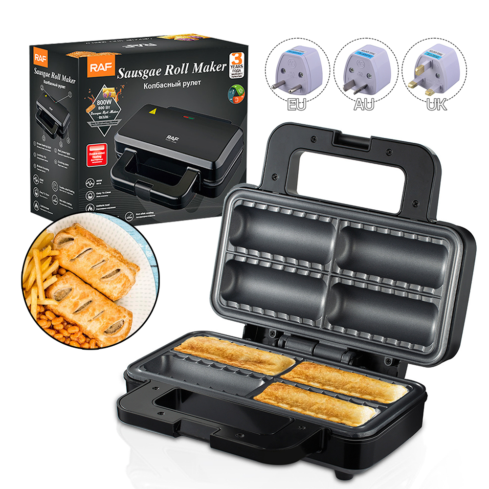 800W ソーセージロールメーカー家庭用マルチロールパイデザートホットドッグパンメーカーノンスティック朝食マシン子供パーティー用