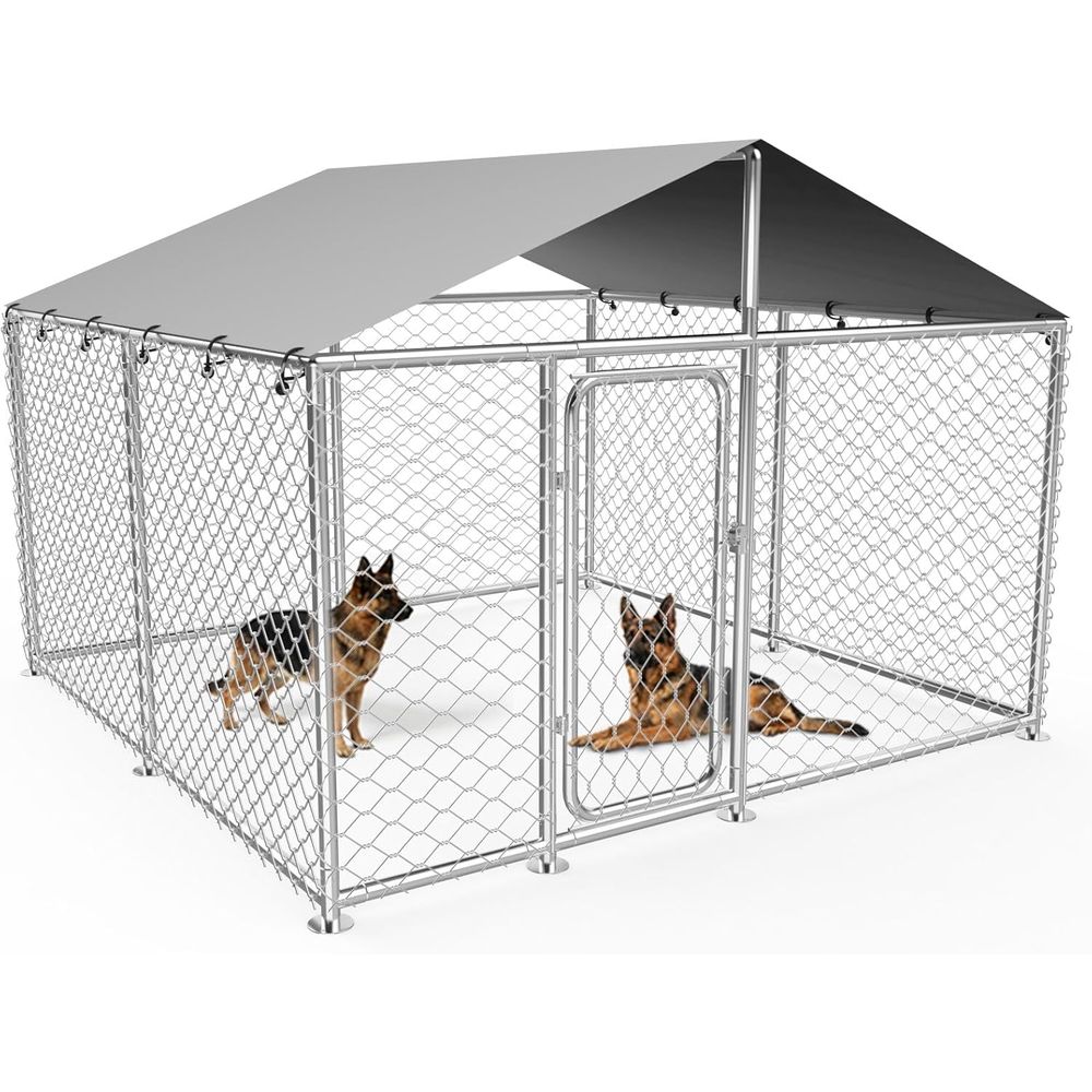 大型屋外犬小屋 - 防水カバーとセキュリティロック付きの頑丈なエンクロージャ (93x93x63インチ)