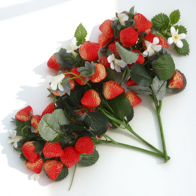 3 個の人工イチゴの茎の花束リアルなフェイクイチゴの枝ホリデー装飾デスクトップ装飾 DIY 花