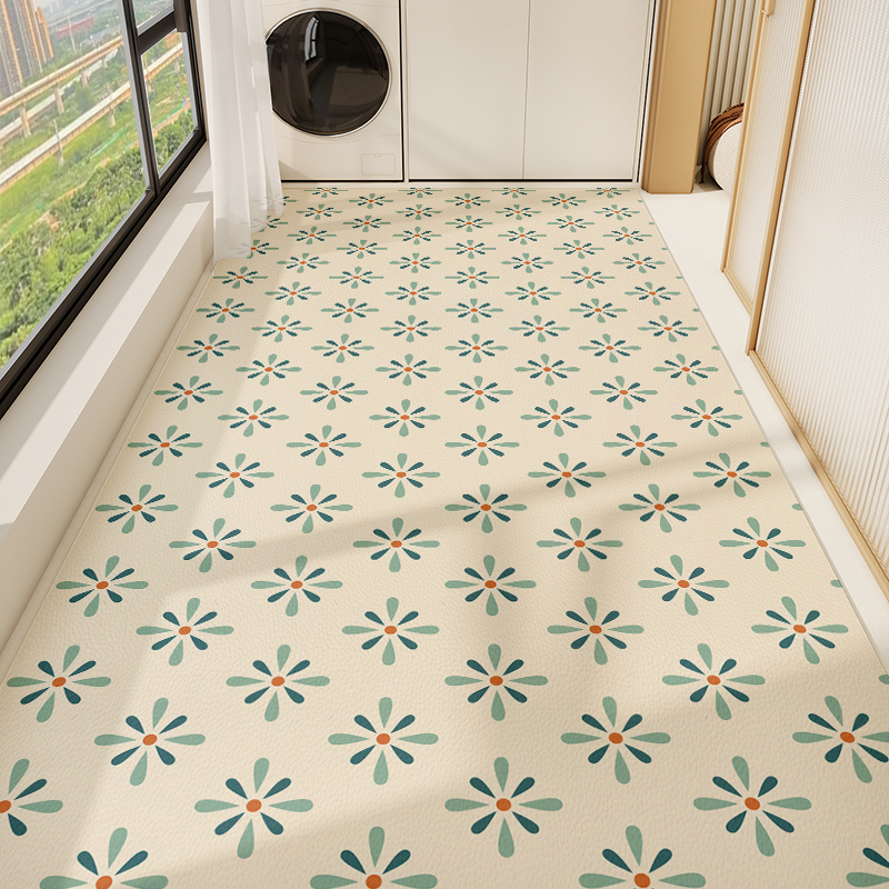 Simple Balcony PVC Leather Floor Mat Anti-Slip Sun-Resistant Stain-Resistant Washable Carpet Home Decor Kitchen Rug Easy-Clean