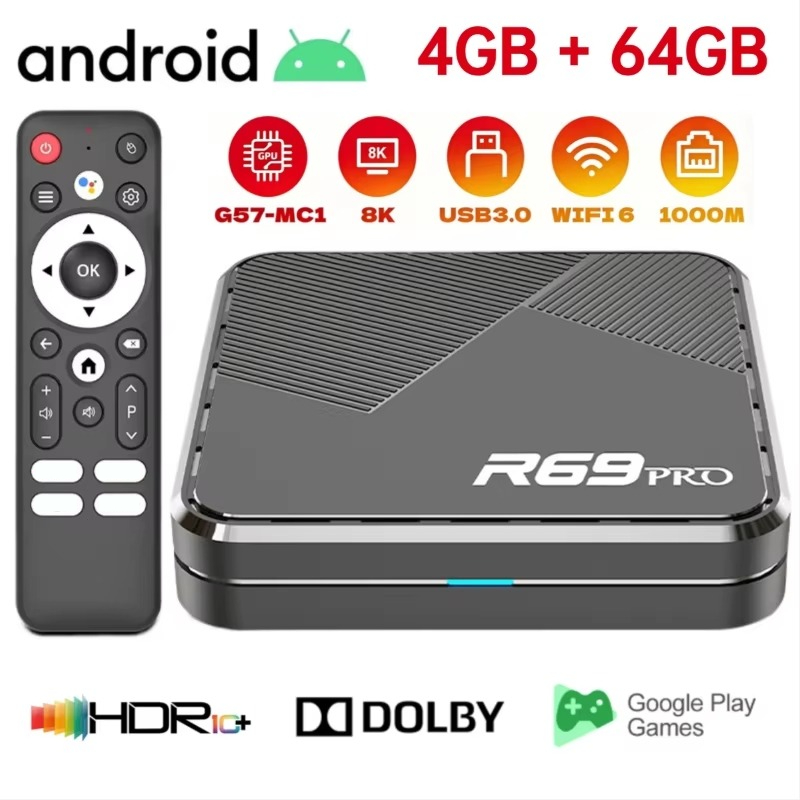 R69 PRO ウルトラ HD 8K セットトップボックス Android 14 Allwinner H728 WiFi 6 1000M LAN Bluetooth 5.0 ホームシアターメディアプレーヤースマート TV ボックス
