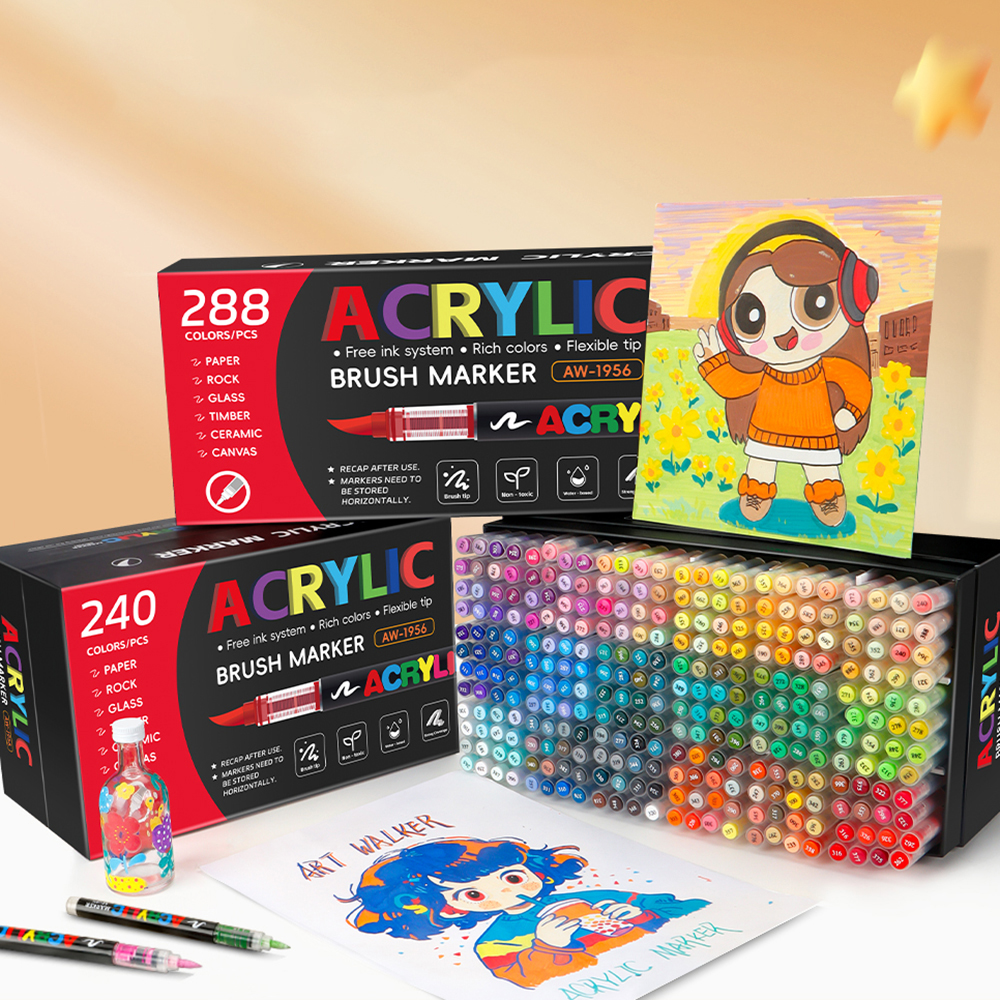 120/168/240/288 色アートマーカー大型カラーシステムソフトブラシ先端初心者のための絵画 DIY ストーンアート学用品