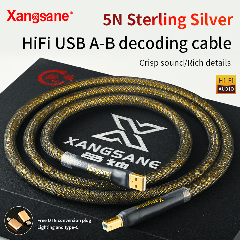 Xangsane HiFi 5N スターリングシルバー 4 * 0.4mm ² USB A to B デコードケーブル サウンドカード DAC デコーダー USB オーディオケーブル