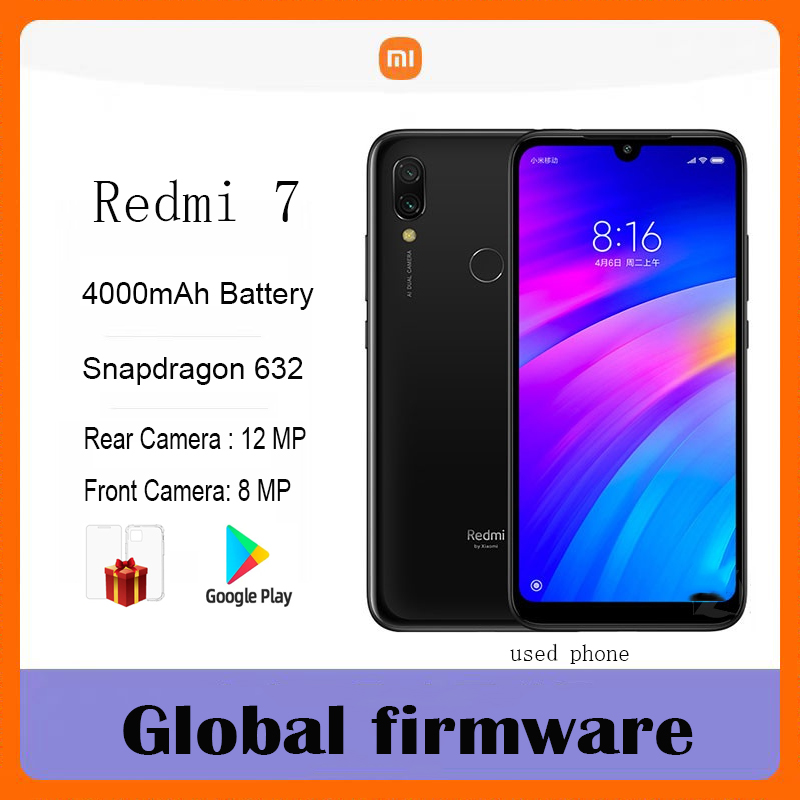 グローバルファームウェア Xiaomi Redmi 7 スマートフォン 4000 Amh 6.26 インチ 10W 充電器 デュアルカメラ デュアル SIM Solt 携帯電話 Android 中古電話