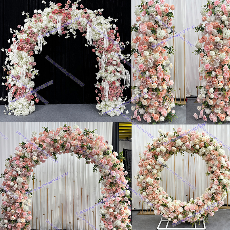 ライトピンク白バラ牡丹花行ランナー結婚式のアーチの装飾フラワーアレンジメントフレームイベントステージ通路床花小道具
