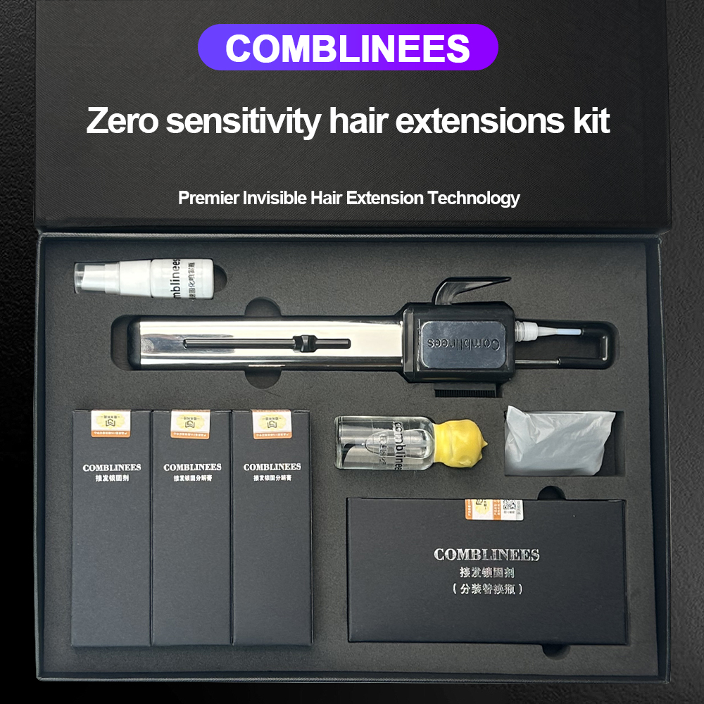 Comblinees プロフェッショナル サロン ヘアエクステンション キット アイスグルージェル付き 高速接着 紫外線なし 長持ちするシームレス人毛セット