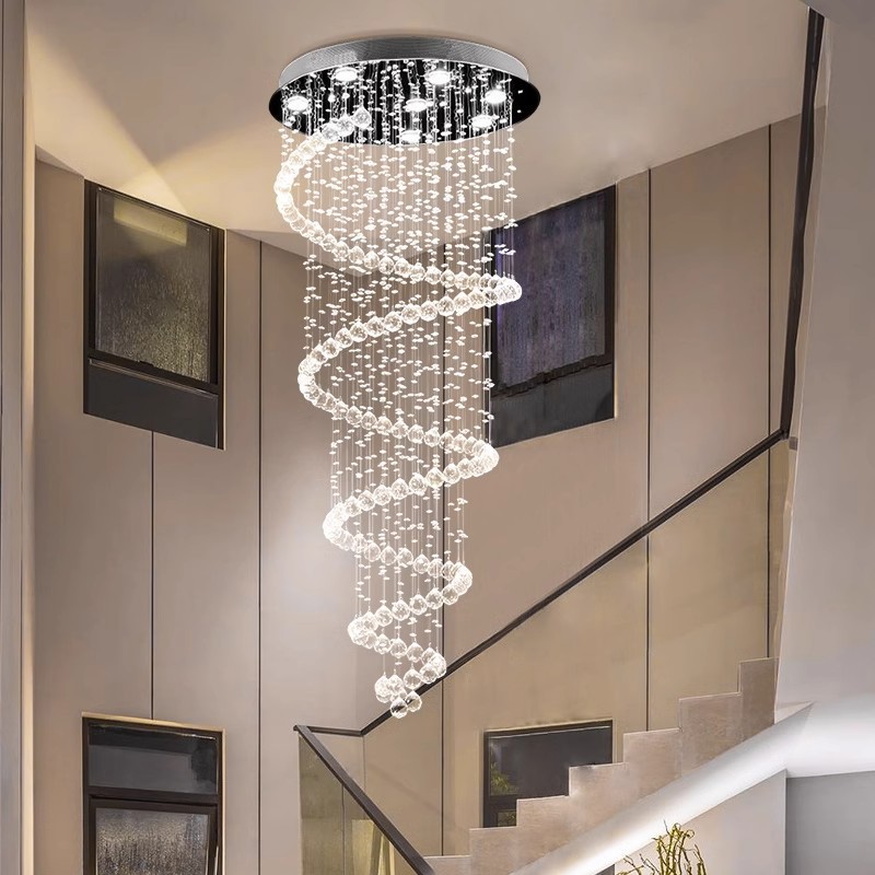 スパイラルクリスタル LED 天井シャンデリアライト寝室リビングルームサスペンション光沢廊下階段吊りランプ器具