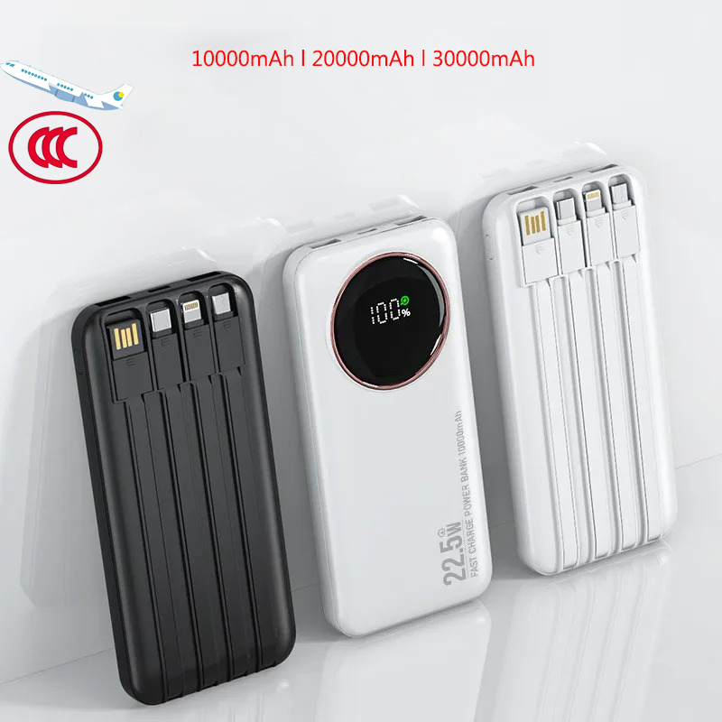 CCC 2025 新しい認定パワーバンク超大容​​量外部バッテリー – 超高速充電内蔵ケーブルポータブルパワーバンク