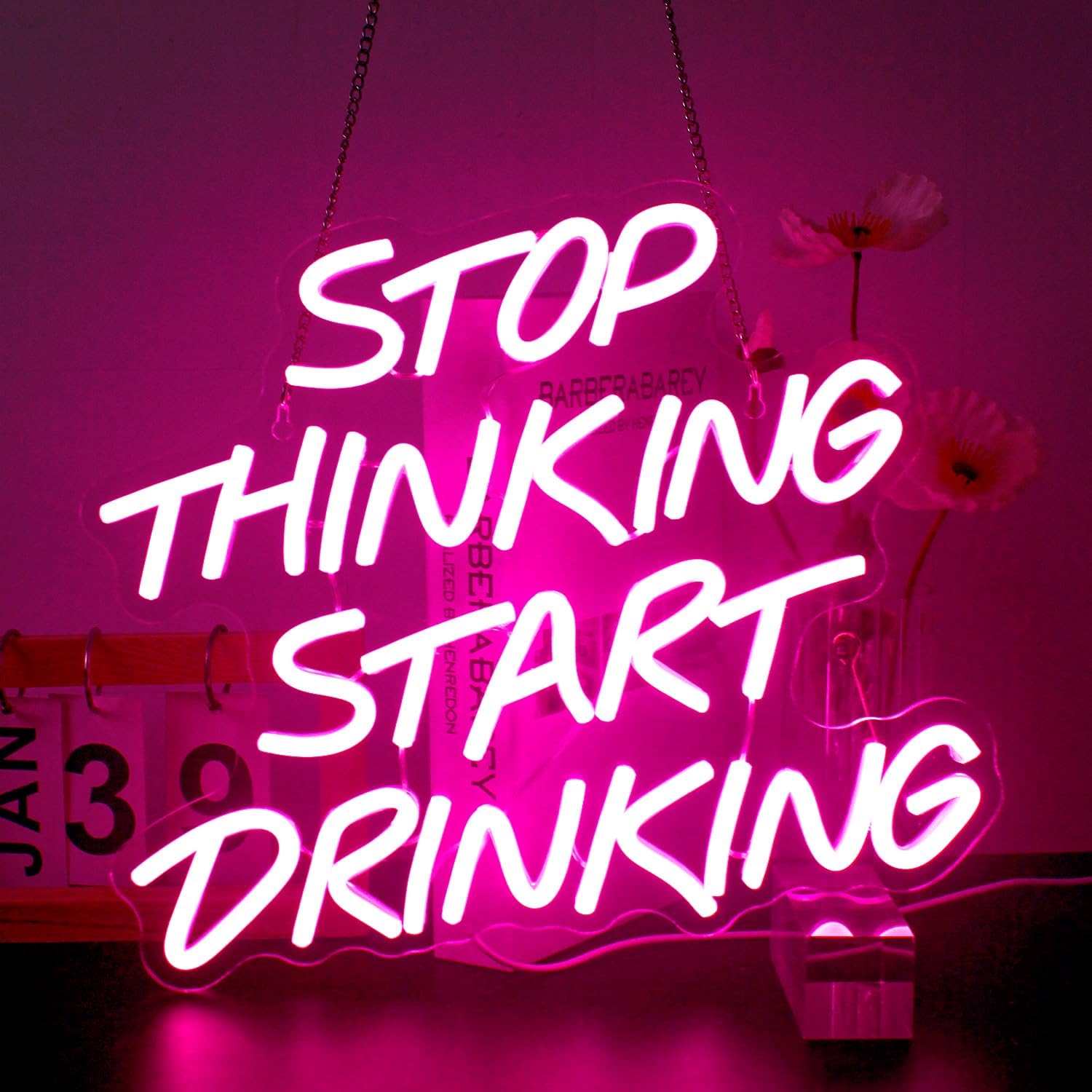 Stop Thinking Start Drink ユーモラスなネオンサイン バー パブ 壁装飾 LED ライト ホームマン 洞窟 リラックス 面白い引用 ギフトアイデア