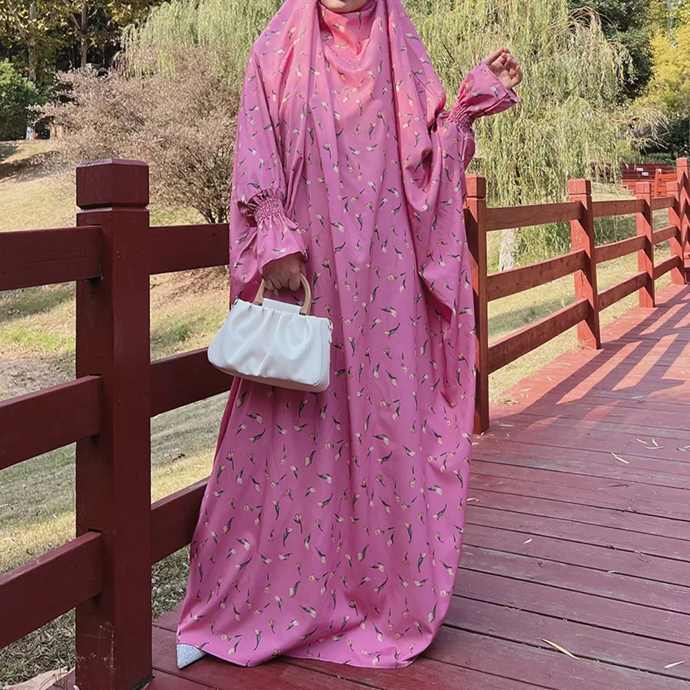 ラマダンイスラム教徒ドレス女性花柄祈り衣服フード付きアバヤイードジェラバイスラム服ブルカカフタンアラビアローブカフタン
